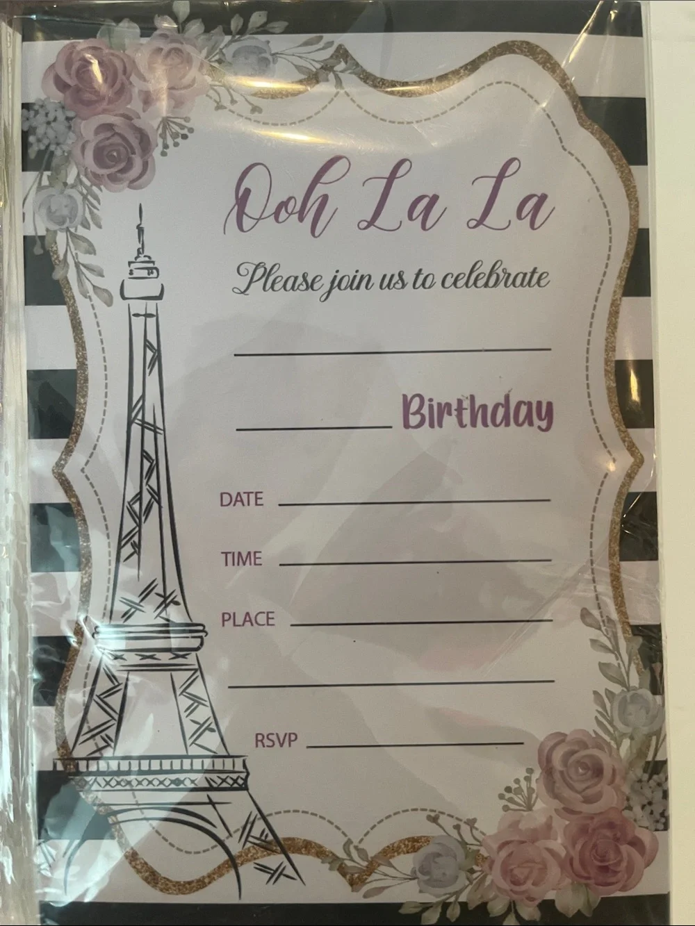 2 Packs! Ooh La La Birthday Invitation Cards - Pink & Black (Pack)